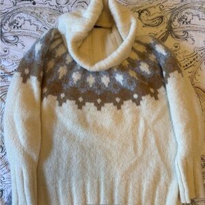 Banana Republic Cream and Brown Cowl Neck Sweater